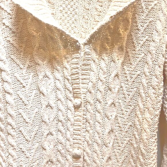 Vintage Winter Silks Cable Knit Women's Cardigan Cream Silk Cotton Soft Cozy L - Picture 2 of 7